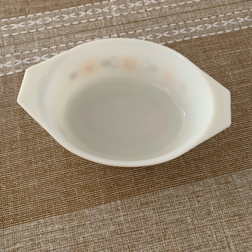 Vtg Pyrex Town & Country 043 Oval Baker Casserole Dish Glass Orange Brown White